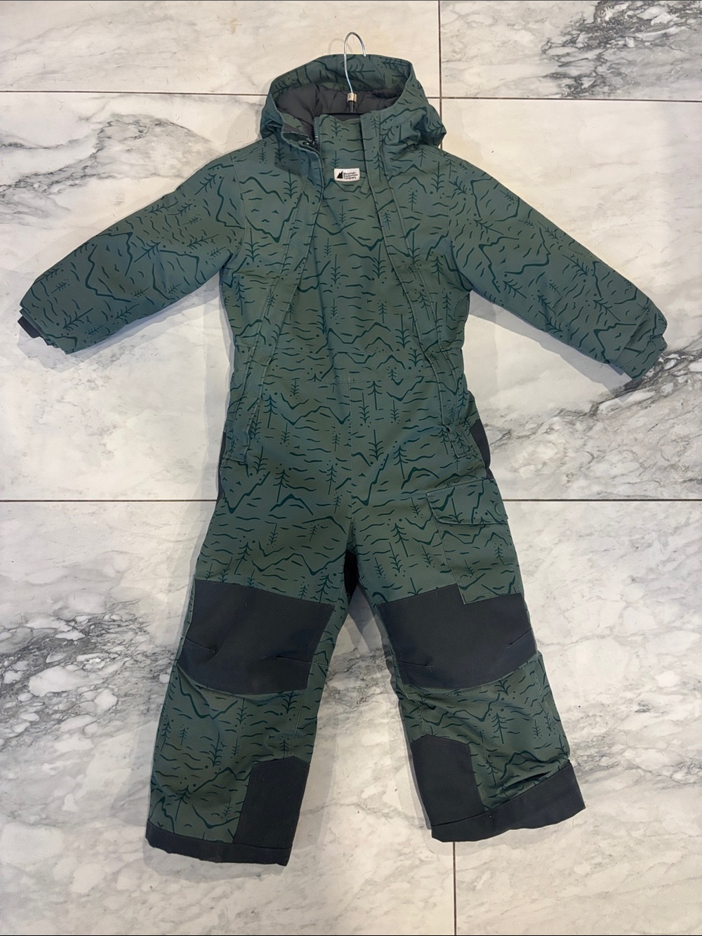 MEC Green Patterned Kids Puffer Snowsuit with Black Panels